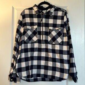 Blue plaid flannel with gold zipper detail